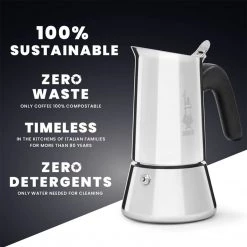 COFFEE & TEA Bialetti, Stainless Steel Musa Stove Top Coffee Maker, 6-Cup (9.2 Oz)