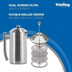 Frieling Double-Walled Stainless-Steel French Press Coffee Maker, Brushed, 17 Ounces COFFEE & TEA