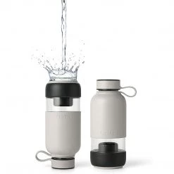 Lekue Bottle To Go Reusable Glass Filtered Water Bottle,18 Ounce, White