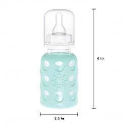 Lifefactory Glass Baby Bottle With Protective Silicone Sleeve And Stage 1 Nipple Mint 4 Oz 1