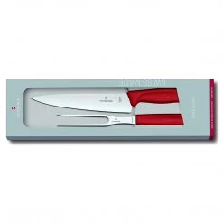 Victorinox Swiss Classic, 2-Piece Carving Set (8" Carving, 6" Carving Fork), Red CUTLERY