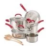 Rachael Ray Create Delicious Stainless Steel Cookware Set, 10-Piece Pots And Pans Set, Stainless Steel With Red Handles 2 Rachael Ray Create Delicious Stainless Steel Cookware Set, 10-Piece Pots And Pans Set, Stainless Steel With Red Handles