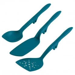 Rachael Ray Tools And Gadgets Spoon, Slotted And Solid Turners Set/ Cooking Utensils - 3 Piece, Teal Blue