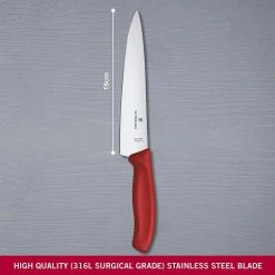 Victorinox Carving, Swiss Classic, 8" Straight Blade, Red