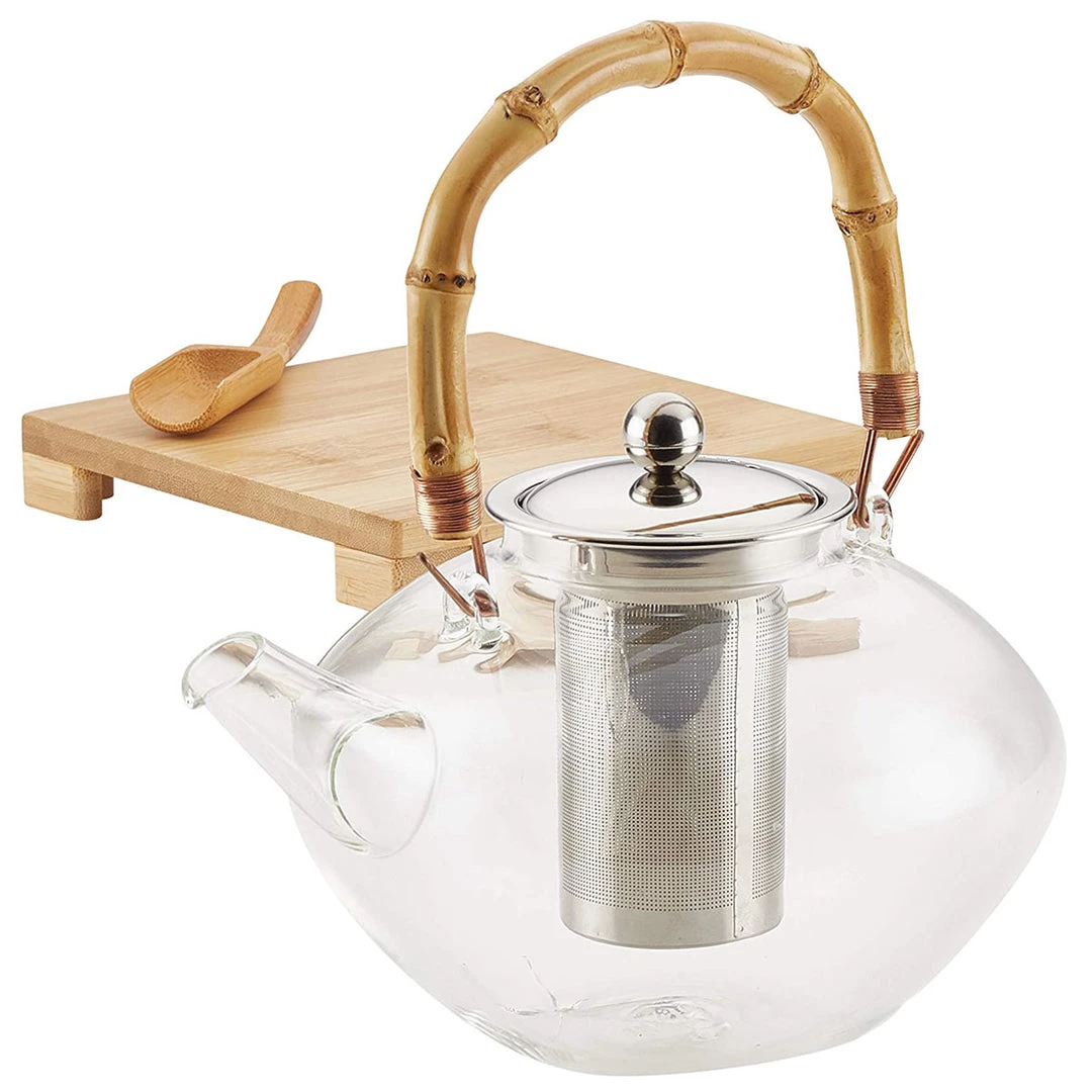 BonJour Tea Glass Zen Teapot With Stainless Steel Infuser And Bamboo Trivet, 34 Ounce, Clear 5 BonJour Tea Glass Zen Teapot With Stainless Steel Infuser And Bamboo Trivet, 34 Ounce, Clear
