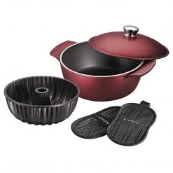 COOKWARE Tramontina LYON 5 Pc. Induction-Ready Aluminum Multi-Cooking System With PFOA-Free Ceramic-Reinforced Nonstick, Garnet, Made In Brazil - 80142/200DS