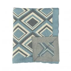 Darzzi Blue & Grey Squares Throw Blanket 50x60 HOME