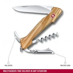 CUTLERY Victorinox Swiss Army Knife, Wine Master With Leather Pouch, Olive