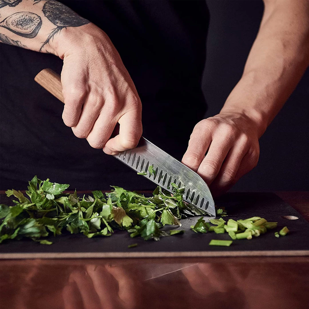 CUTLERY Victorinox Swiss Modern 7"Santoku Granton Blade, Walnut 7 CUTLERY Victorinox Swiss Modern 7"Santoku Granton Blade, Walnut