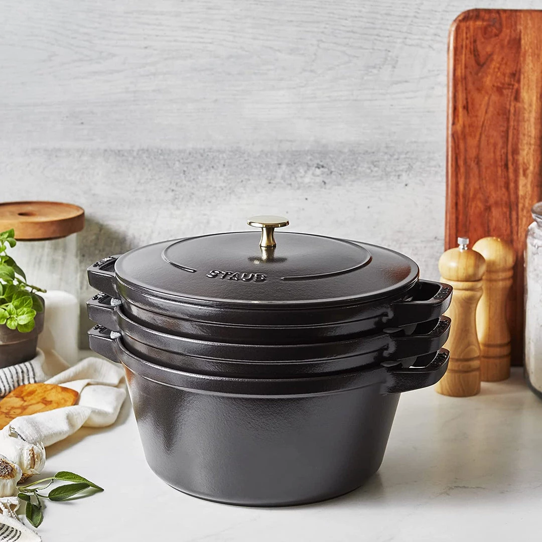 Staub Cast Iron 4-pc Stackable Set - Black 10 Staub Cast Iron 4-pc Stackable Set - Black