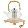 BonJour Tea Glass Zen Teapot With Stainless Steel Infuser And Bamboo Trivet, 34 Ounce, Clear