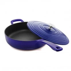 Chantal 5 Qt. Round Cast-Iron Saute Skillet W/ Lid - Cobalt Blue COOKWARE