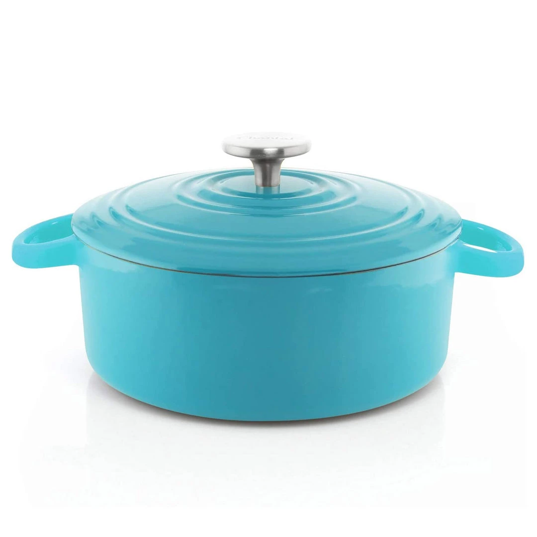 COOKWARE Chantal 3 Qt. Round Cast Iron Dutch Oven - Sea Blue 3 COOKWARE Chantal 3 Qt. Round Cast Iron Dutch Oven - Sea Blue