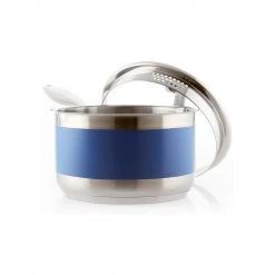 Chantal 2.5 Qt. Pouring Saucepan W/ Strainer Glass Lid & Blue Cove Band