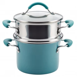 COOKWARE Rachael Ray Cucina Hard Enamel 3-Quart Covered Multi-Pot Set With Steamer - Agave Blue