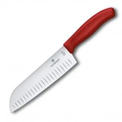 Victorinox Santoku, Swiss Classic, 7" Granton Blade (Blister), Red