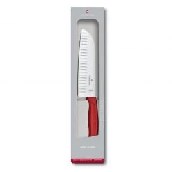CUTLERY Victorinox Santoku, Swiss Classic, 7" Granton Blade (Boxed), Red