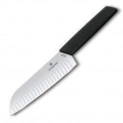 Victorinox Santoku, Swiss Modern, 7" Granton Blade, Black CUTLERY