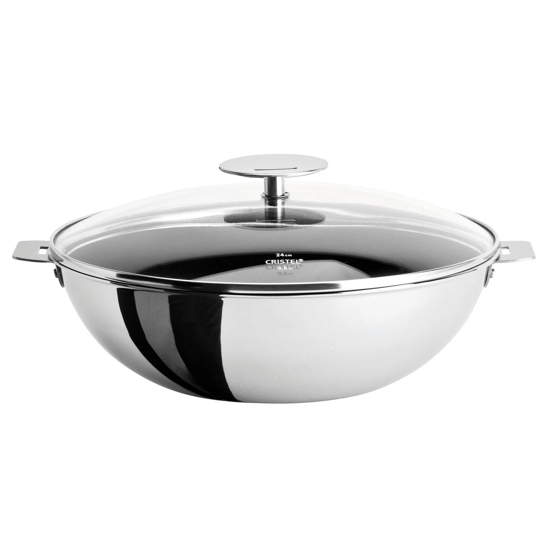 COOKWARE Cristel Casteline Detachable 3-Quart Wok Exceliss Non-Stick Coating - With Domed Glass Lid 3 COOKWARE Cristel Casteline Detachable 3-Quart Wok Exceliss Non-Stick Coating - With Domed Glass Lid
