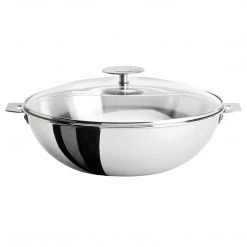 Cristel Casteline Detachable Handle 4-Quart Wok With Domed Glass Lid COOKWARE