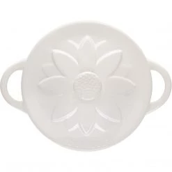 Le Creuset Mini Round Cocotte With Flower Lid - White COOKWARE