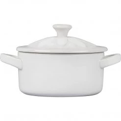 Le Creuset Mini Round Cocotte With Flower Lid - White COOKWARE