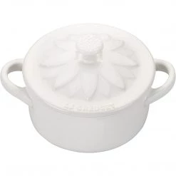 Le Creuset Mini Round Cocotte With Flower Lid - White COOKWARE