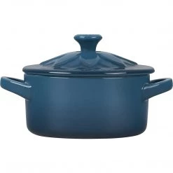Le Creuset Mini Round Cocotte With Flower Lid - Deep Teal