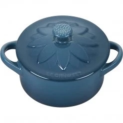 Le Creuset Mini Round Cocotte With Flower Lid - Deep Teal