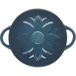 Le Creuset Mini Round Cocotte With Flower Lid - Deep Teal
