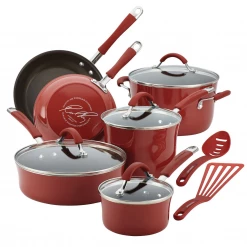 Rachael Ray Cucina Porcelain Aluminum 12-Piece Cookware Set - Cranberry Red