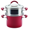 COOKWARE Rachael Ray Cucina Hard Enamel 3-Quart Covered Multi-Pot Set With Steamer - Cranberry Red 2 COOKWARE Rachael Ray Cucina Hard Enamel 3-Quart Covered Multi-Pot Set With Steamer - Cranberry Red