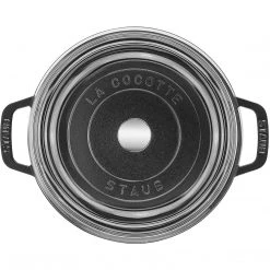 Staub Cast Iron 4-Quart Round Cocotte With Glass Lid - Black COOKWARE
