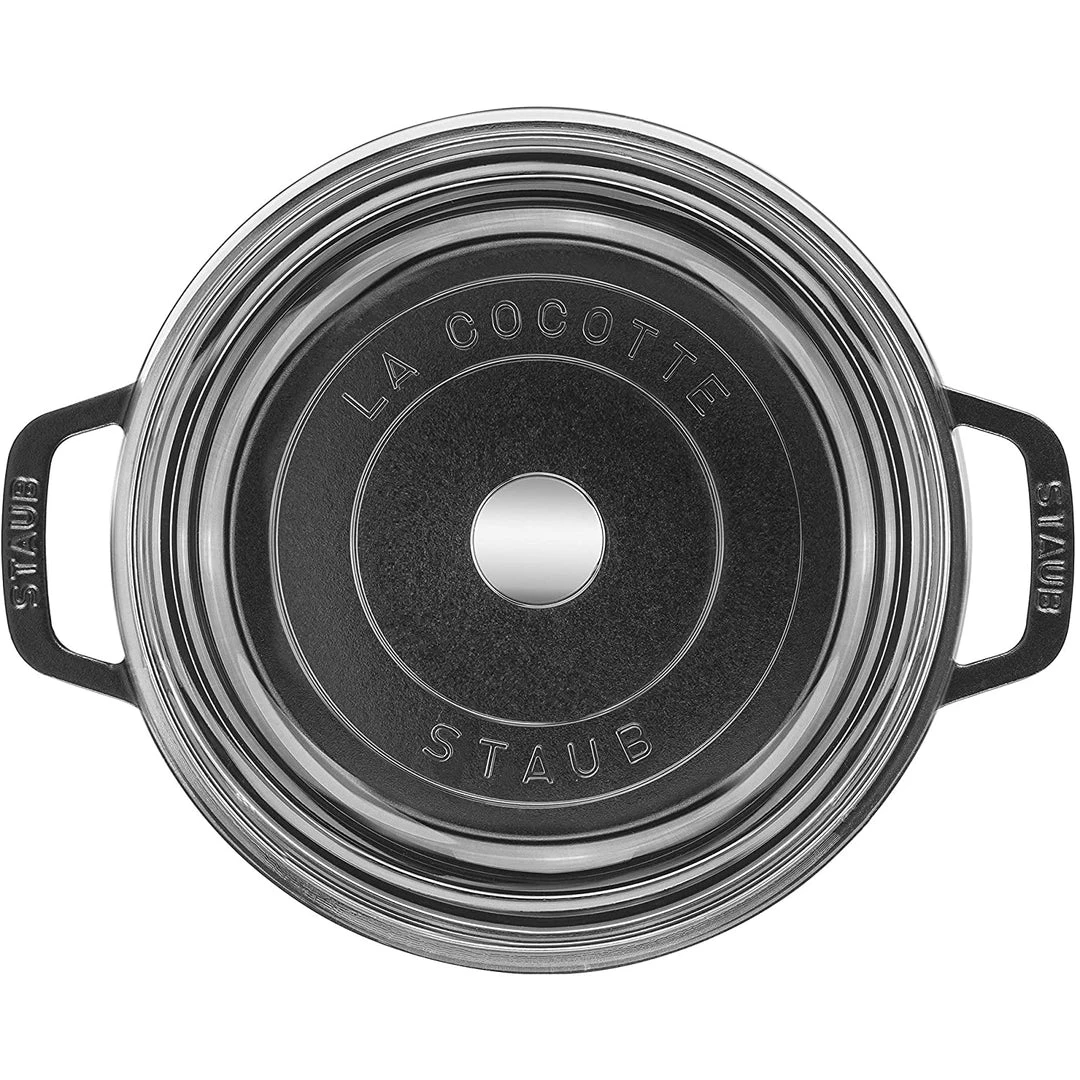Staub Cast Iron 4-Quart Round Cocotte With Glass Lid - Black COOKWARE 4 Staub Cast Iron 4-Quart Round Cocotte With Glass Lid - Black COOKWARE