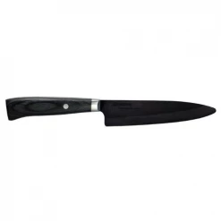 Kyocera Advanced Ceramic Ltd Series Utility Knife With Handcrafted Pakka Wood Handle, 5-Inch, Black Blade