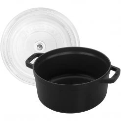 Staub Cast Iron 4-Quart Round Cocotte With Glass Lid - Black COOKWARE 7 Staub Cast Iron 4-Quart Round Cocotte With Glass Lid - Black COOKWARE