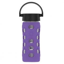 COOKWARE LifeFactory 12oz Glass Water Bottle With Silicone Sleeve And Classic Cap, Iris