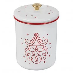 COOKWARE Le Creuset Noel Collection: Cookie Jar - White With Cerise Applique And Gold Knob
