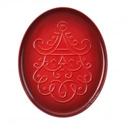 Le Creuset Noel Collection: Oval Santa Cookie Platter - Cerise W/ Embossed Design LeCreuset