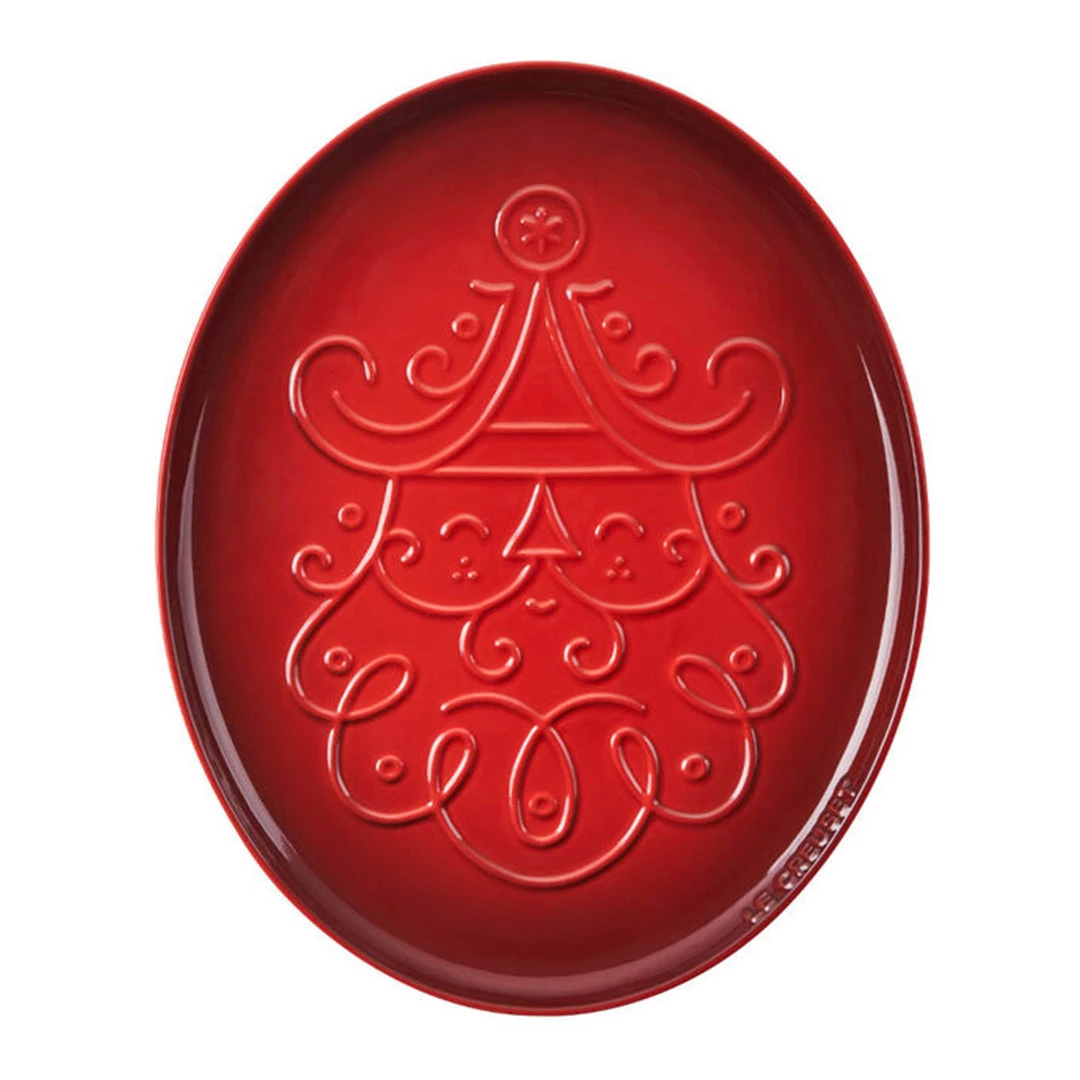 Le Creuset Noel Collection: Oval Santa Cookie Platter - Cerise W/ Embossed Design LeCreuset 3 Le Creuset Noel Collection: Oval Santa Cookie Platter - Cerise W/ Embossed Design LeCreuset