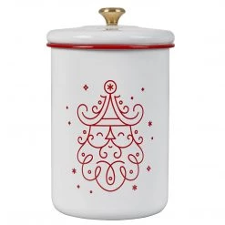 COOKWARE Le Creuset Noel Collection: Cookie Jar - White With Cerise Applique And Gold Knob