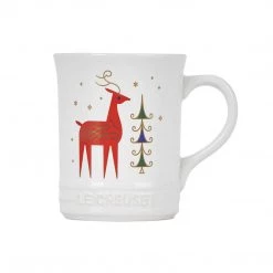 Le Creuset Noel Collection: 14 Oz. Reindeer Mug - White W/ Applique Coffee & Espresso Mugs