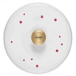 COOKWARE Le Creuset Noel Collection: Cookie Jar - White With Cerise Applique And Gold Knob