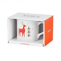 Le Creuset Noel Collection: 14 Oz. Reindeer Mug - White W/ Applique Coffee & Espresso Mugs